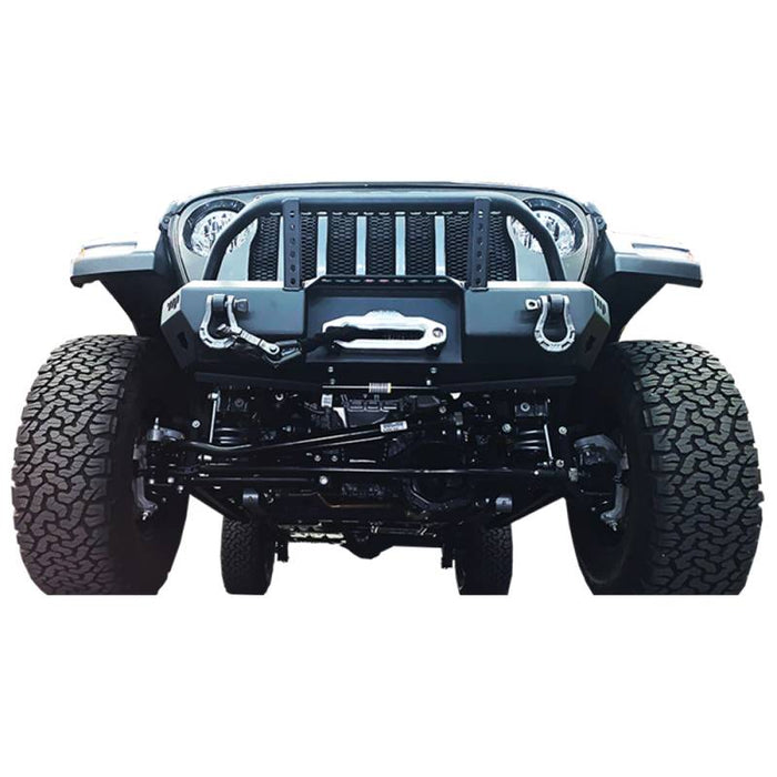 Warrior 6537 Winch MOD Series Stubby Front Bumper w/ Brush Guard for Jeep Wrangler JL/Gladiator JT 2018-2022 - Black Powder Coat