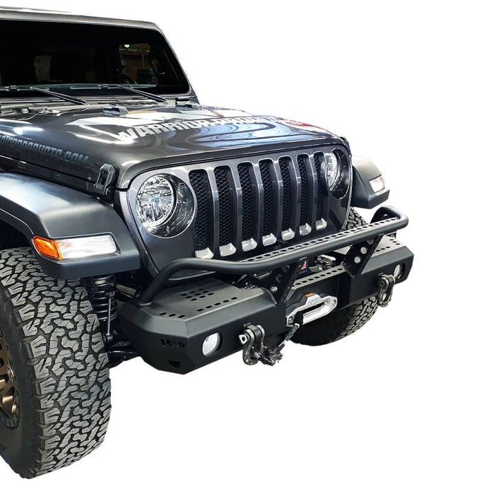 Warrior 6538 Winch MOD Series Mid Width Front Bumper w/ Brush Guard for Jeep Wrangler JL/Gladiator JT 2018-2022 - Black Powder Coat