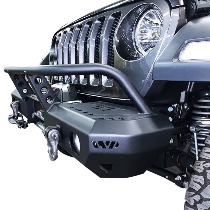 Warrior 6538 Winch MOD Series Mid Width Front Bumper w/ Brush Guard for Jeep Wrangler JL/Gladiator JT 2018-2022 - Black Powder Coat