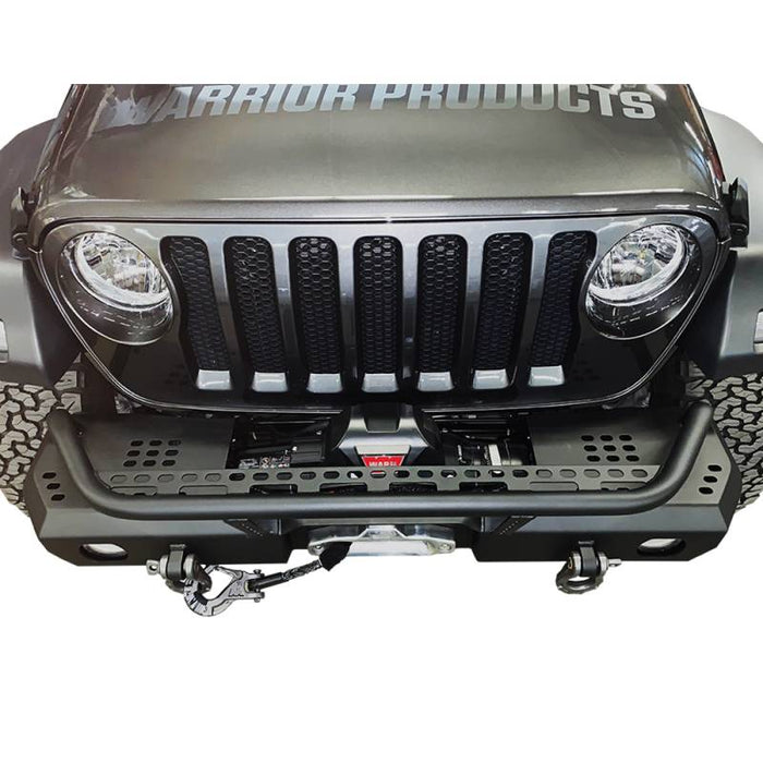 Warrior 6538 Winch MOD Series Mid Width Front Bumper w/ Brush Guard for Jeep Wrangler JL/Gladiator JT 2018-2022 - Black Powder Coat