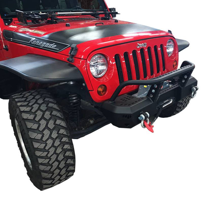 Warrior 6577 Winch MOD Series Stubby Front Bumper w/ Brush Guard for Jeep Wrangler JK 2007-2018 - Black Powder Coat