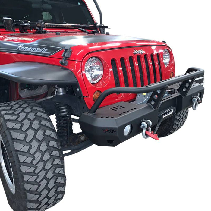 Warrior 6578 Winch MOD Series Mid Width Front Bumper w/ Brush Guard for Jeep Wrangler JK 2007-2018 - Black Powder Coat