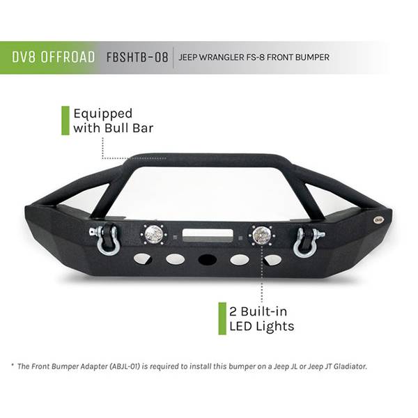 DV8 Offroad FBSHTB-08 Mid Length Winch Front Bumper w/ LED Light Holes for Jeep Wrangler JK/JL 2007-2022