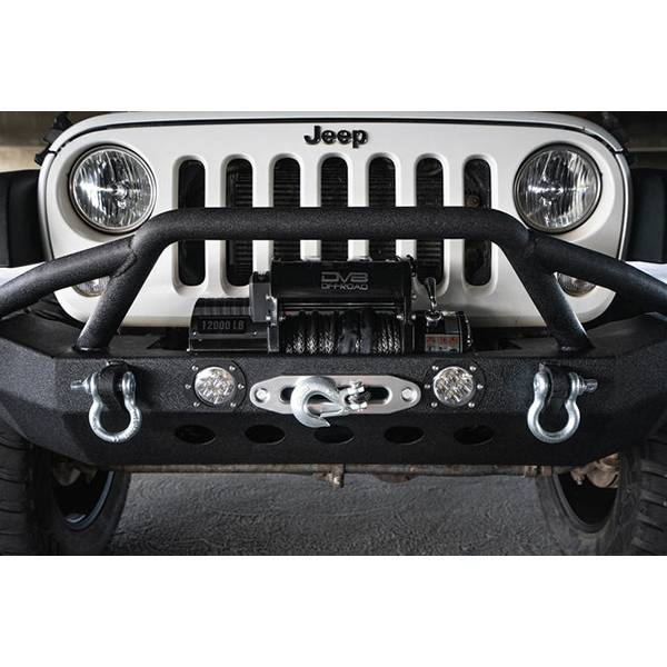 DV8 Offroad FBSHTB-08 Mid Length Winch Front Bumper w/ LED Light Holes for Jeep Wrangler JK/JL 2007-2022