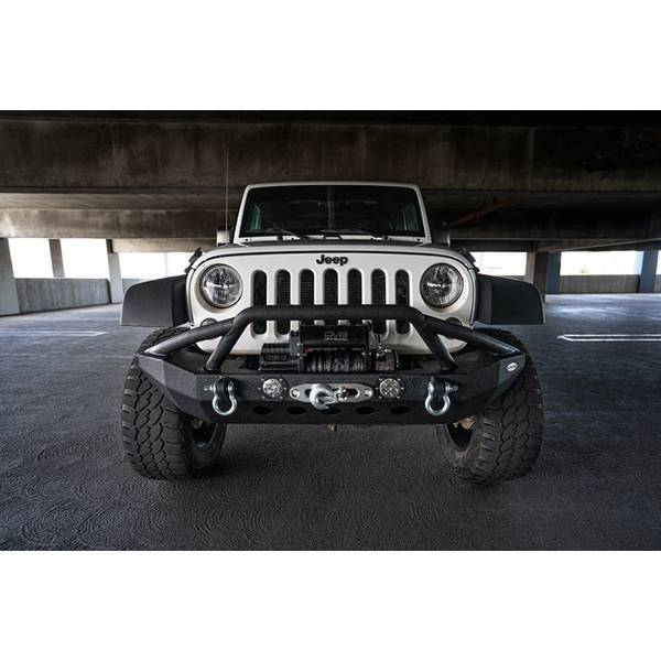 DV8 Offroad FBSHTB-08 Mid Length Winch Front Bumper w/ LED Light Holes for Jeep Wrangler JK/JL 2007-2022