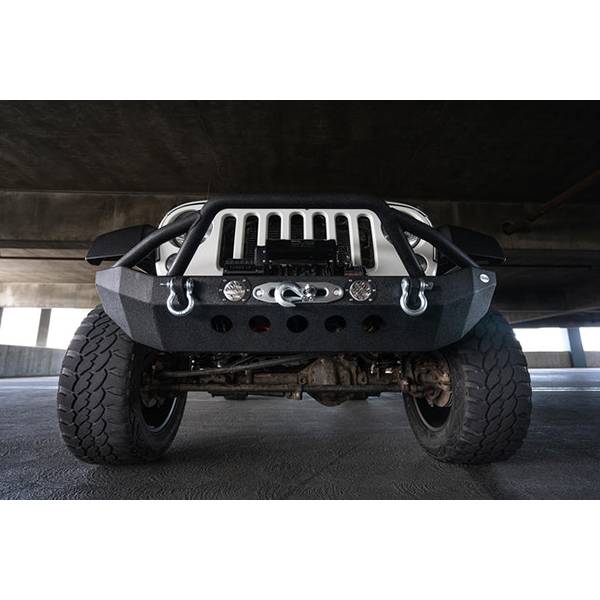 DV8 Offroad FBSHTB-08 Mid Length Winch Front Bumper w/ LED Light Holes for Jeep Wrangler JK/JL 2007-2022