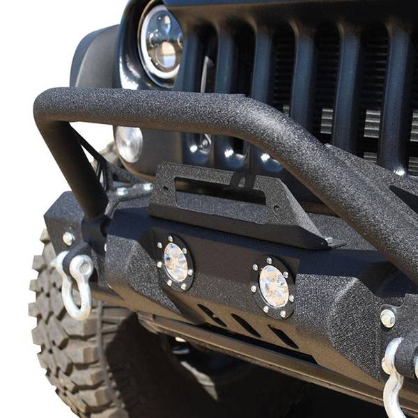 DV8 Offroad FBSHTB-11 Mid Length Winch Front Bumper w/ LED Light Holes for Jeep Wrangler JK 2007-2018