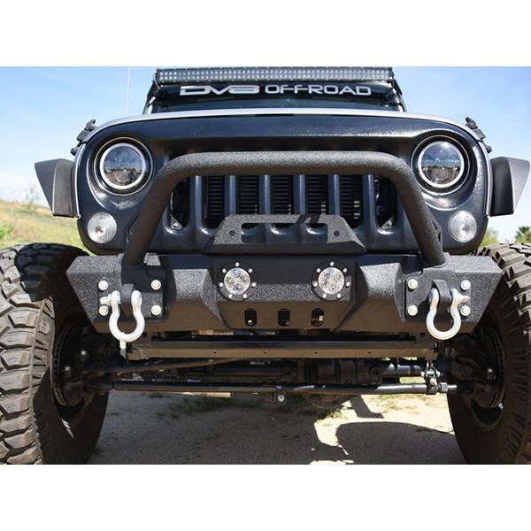 DV8 Offroad FBSHTB-11 Mid Length Winch Front Bumper w/ LED Light Holes for Jeep Wrangler JK 2007-2018