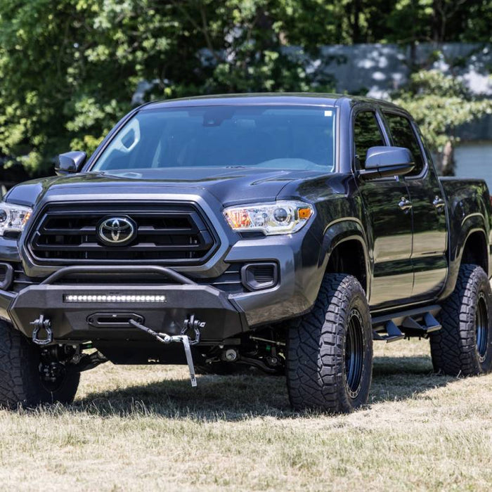 Rough Country 10724 Hybrid Front Bumper w/ Winch and Black Series w/White DRL for Toyota Tacoma 2016-2023