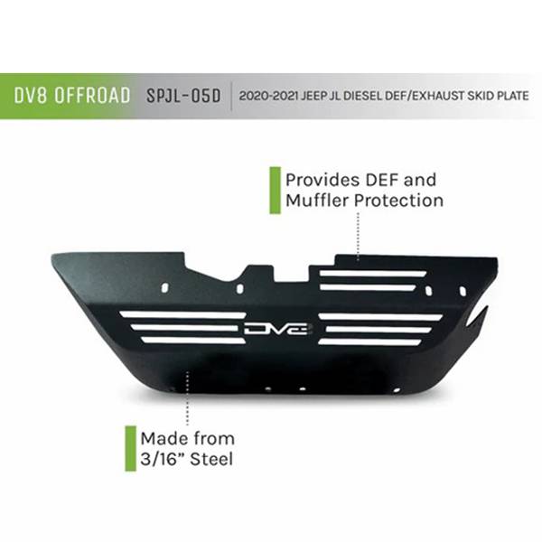 DV8 Offroad SPJL-05D Diesel DEF/Exhaust Skid Plates for Jeep Wrangler JL 2020-2022 - Texture Black