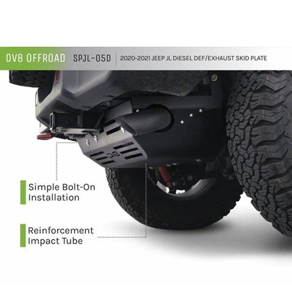 DV8 Offroad SPJL-05D Diesel DEF/Exhaust Skid Plates for Jeep Wrangler JL 2020-2022 - Texture Black