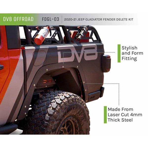 DV8 Offroad FDGL-03 Flare Delete Kit for Jeep Gladiator JT 2020-2022 - Texture Black