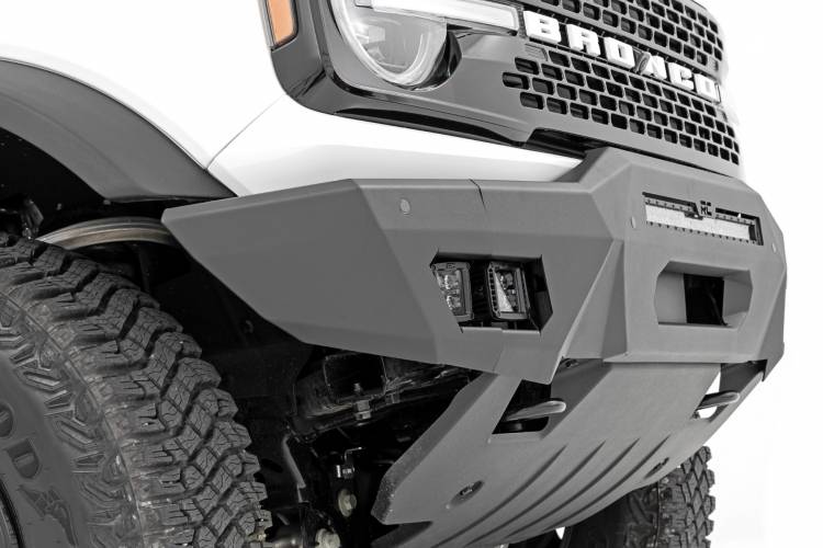 Rough Country 51074 Front Bumper w/ 20" Black Series White DRL Light bar and Cube Lights for Ford Bronco 2021-2022