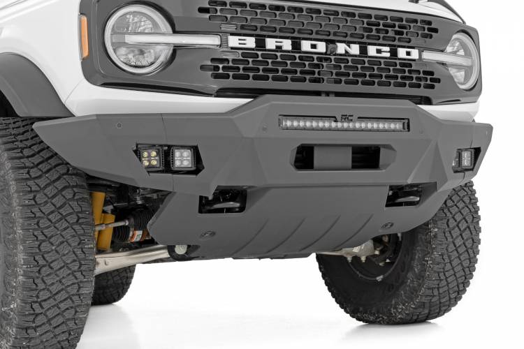 Rough Country 51074 Front Bumper w/ 20" Black Series White DRL Light bar and Cube Lights for Ford Bronco 2021-2022