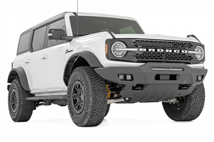 Rough Country 51074 Front Bumper w/ 20" Black Series White DRL Light bar and Cube Lights for Ford Bronco 2021-2022