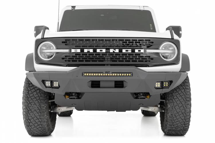 Rough Country 51074 Front Bumper w/ 20" Black Series White DRL Light bar and Cube Lights for Ford Bronco 2021-2022