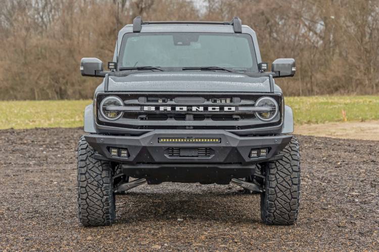 Rough Country 51075 Front Bumper w/ 20" Black Series Amber DRL Light bar and Cube Lights for Ford Bronco 2021-2022