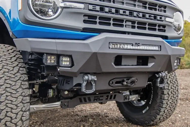 Rough Country 51078 Front Bumper w/ 20" Black Series White DRL Light bar and Cube Lights for Ford Bronco 2021-2022