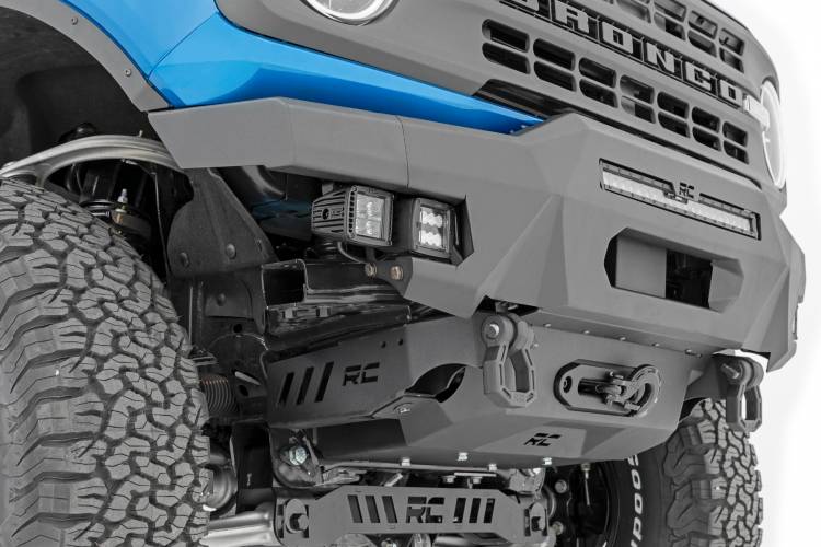 Rough Country 51078 Front Bumper w/ 20" Black Series White DRL Light bar and Cube Lights for Ford Bronco 2021-2022