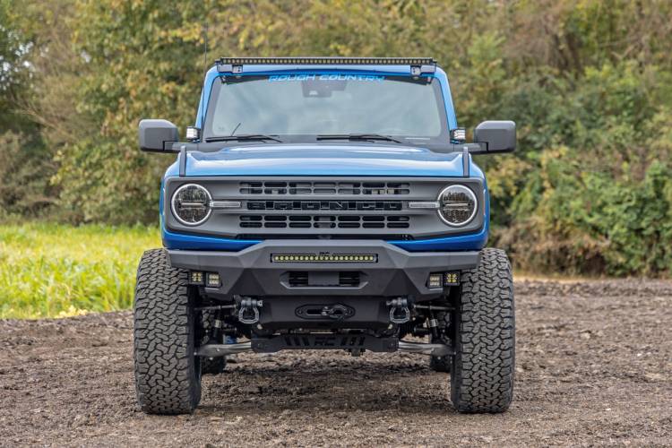 Rough Country 51078 Front Bumper w/ 20" Black Series White DRL Light bar and Cube Lights for Ford Bronco 2021-2022