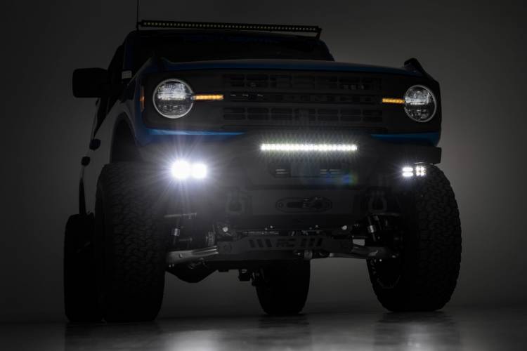 Rough Country 51078 Front Bumper w/ 20" Black Series White DRL Light bar and Cube Lights for Ford Bronco 2021-2022