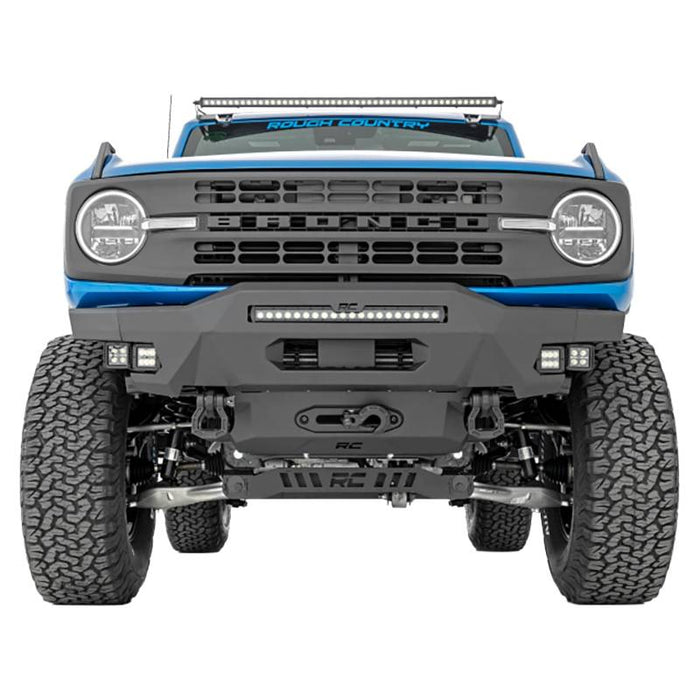 Rough Country 51084 Front Bumper w/ 20" Black Series Flood/SAE Fog and Cube Lights for Ford Bronco 2021-2022