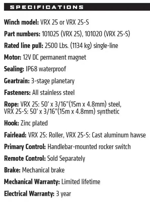 Warn 101020 VRX Powersport Winch 25-S