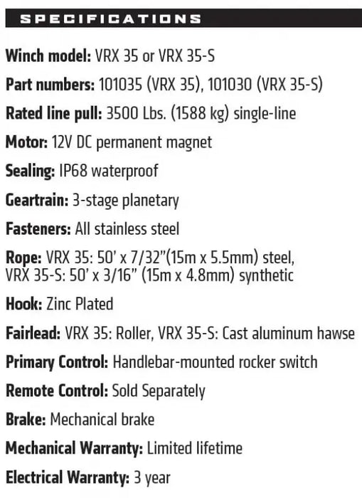 Warn 101035 VRX Powersport Winch 35