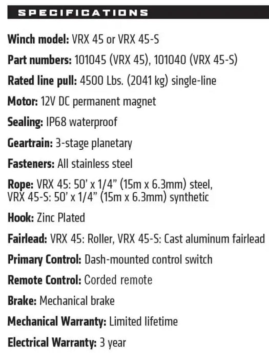 Warn 101045 VRX Powersport Winch 45