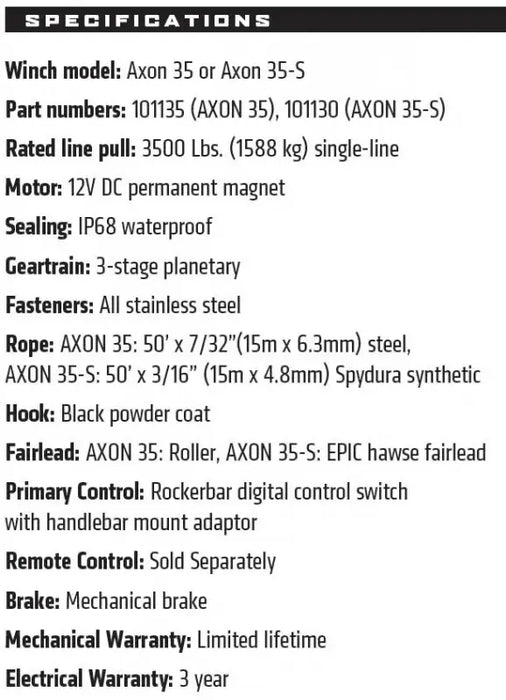 Warn 101130 AXON Powersport Winch 35-S