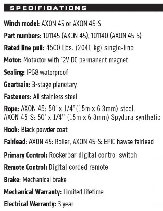 Warn 101140 AXON Powersport Winch 45-S