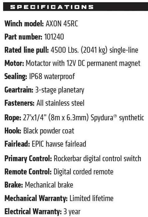 Warn 101240 AXON Powersport Winch 45-RC